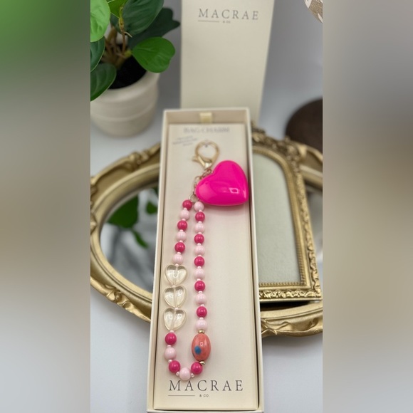 MacRae & Co. Pink Heart Bag Charm Keychain – Beaded Design - Picture 3 of 8